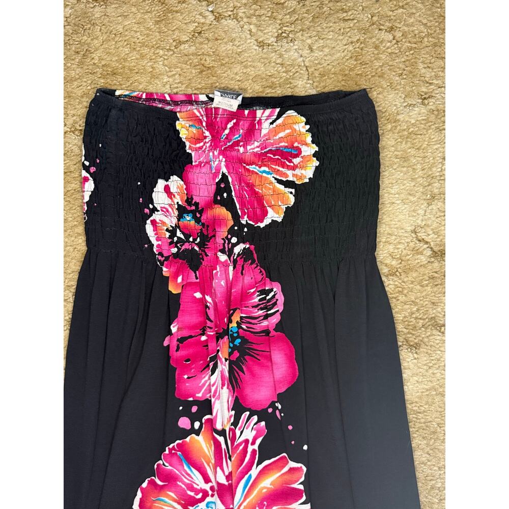 Charming Charlie Black Floral Strapless Maxi Dress Smocked Size Medium - Picture 2 of 4